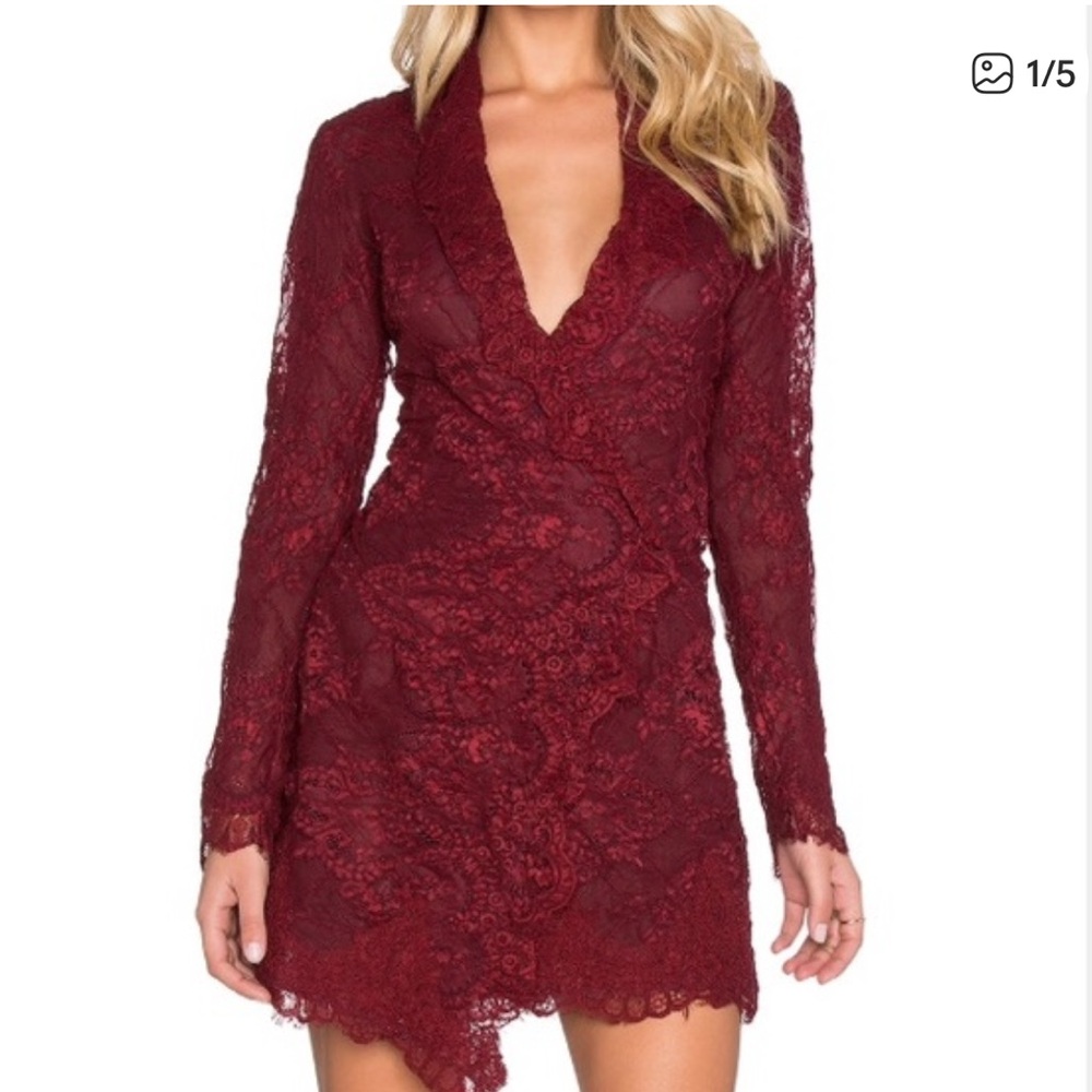 Stone Cold Fox Burgundy Lace Long Sleeve Dress